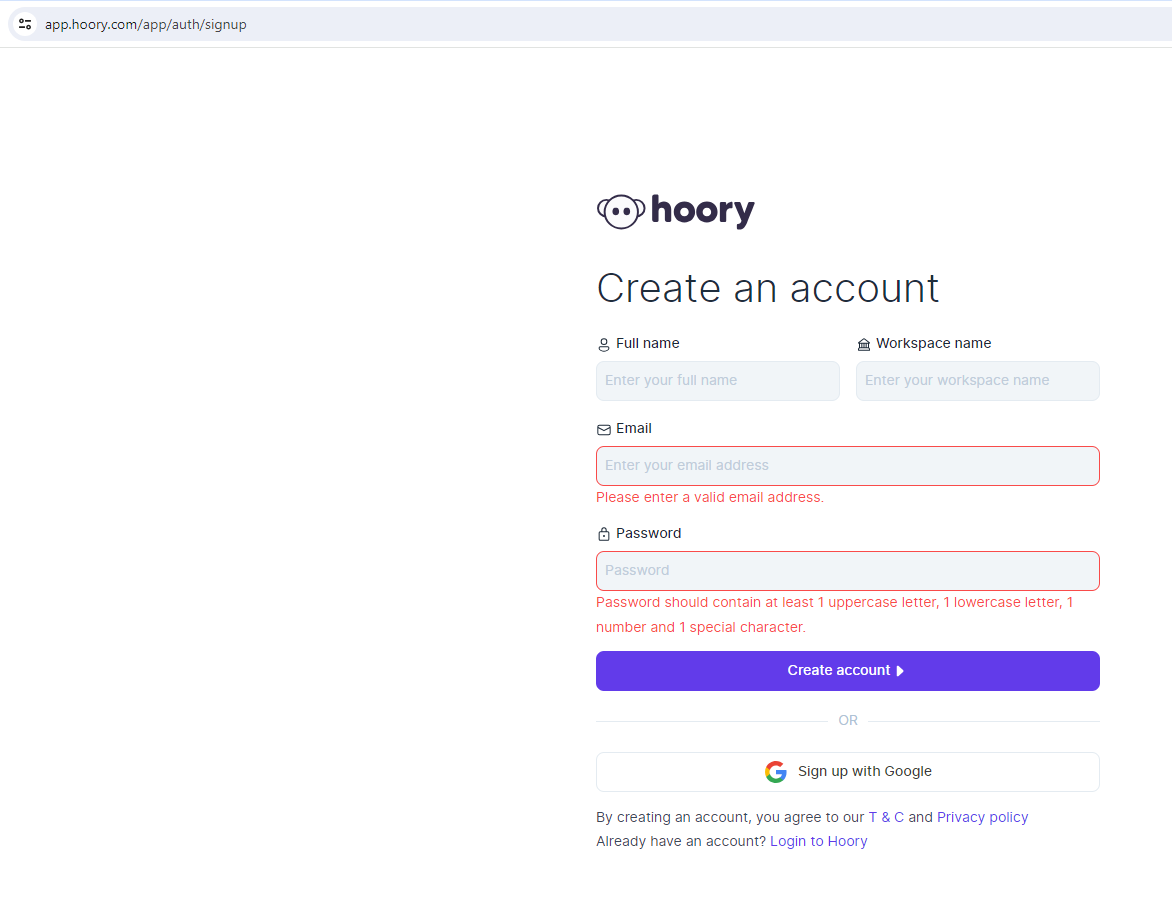 Hoory sign-up