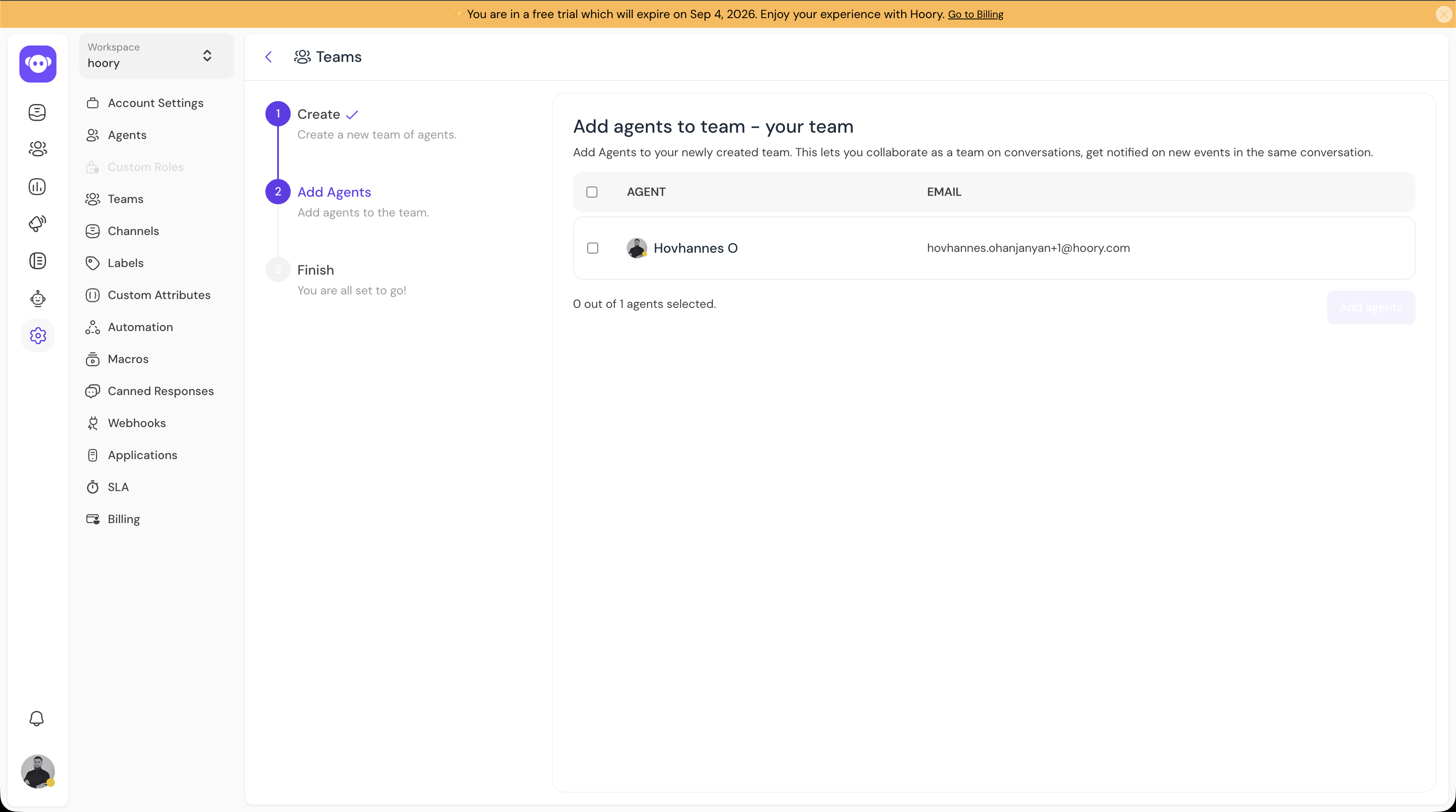 Add Agents to Teams Screen