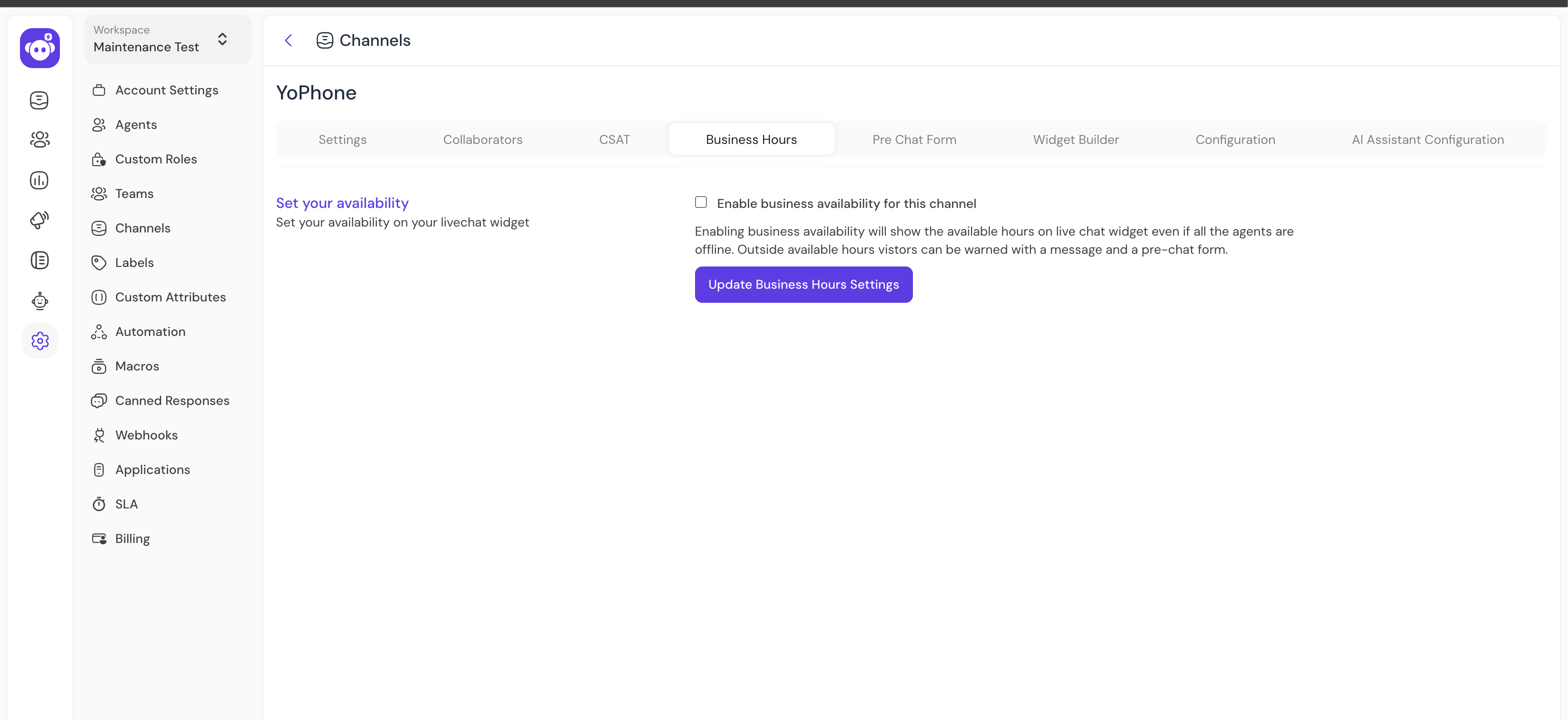 channel settings