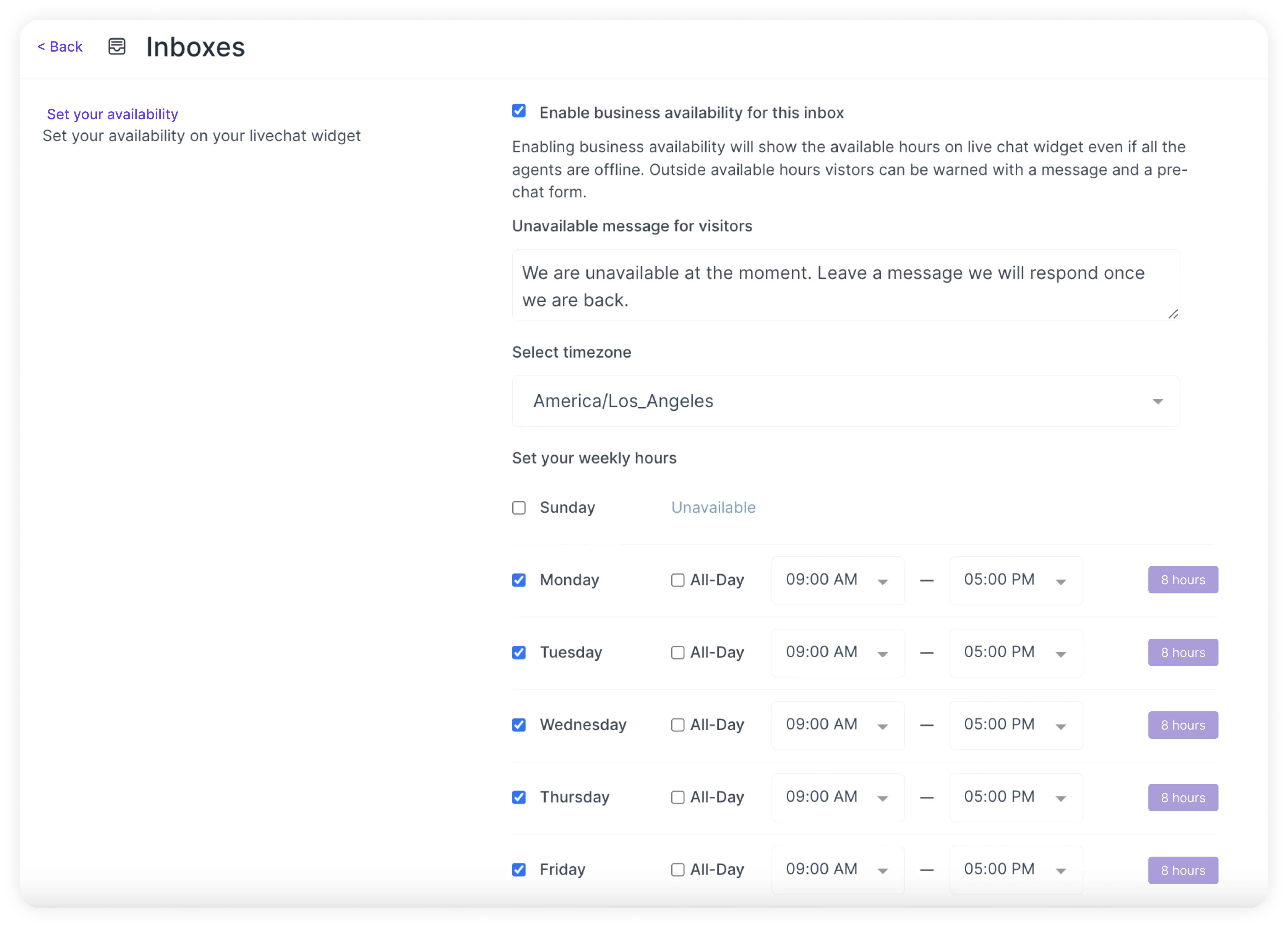 twitter business hours advanced settings in hoory