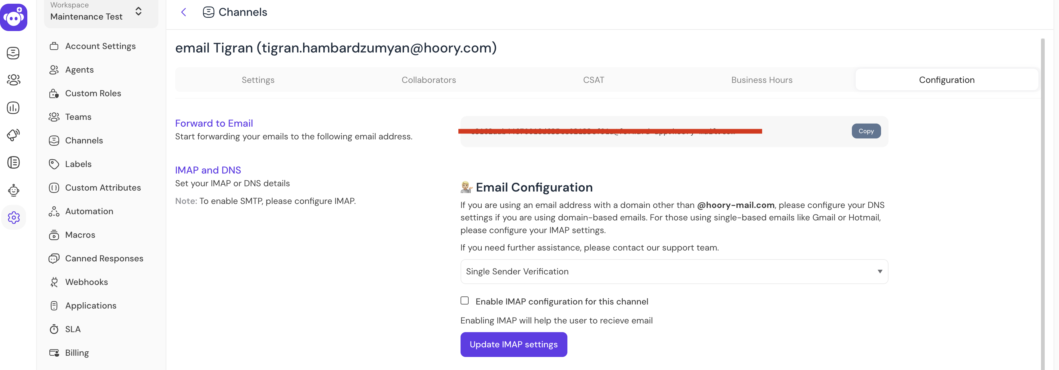 configure imap in hoory