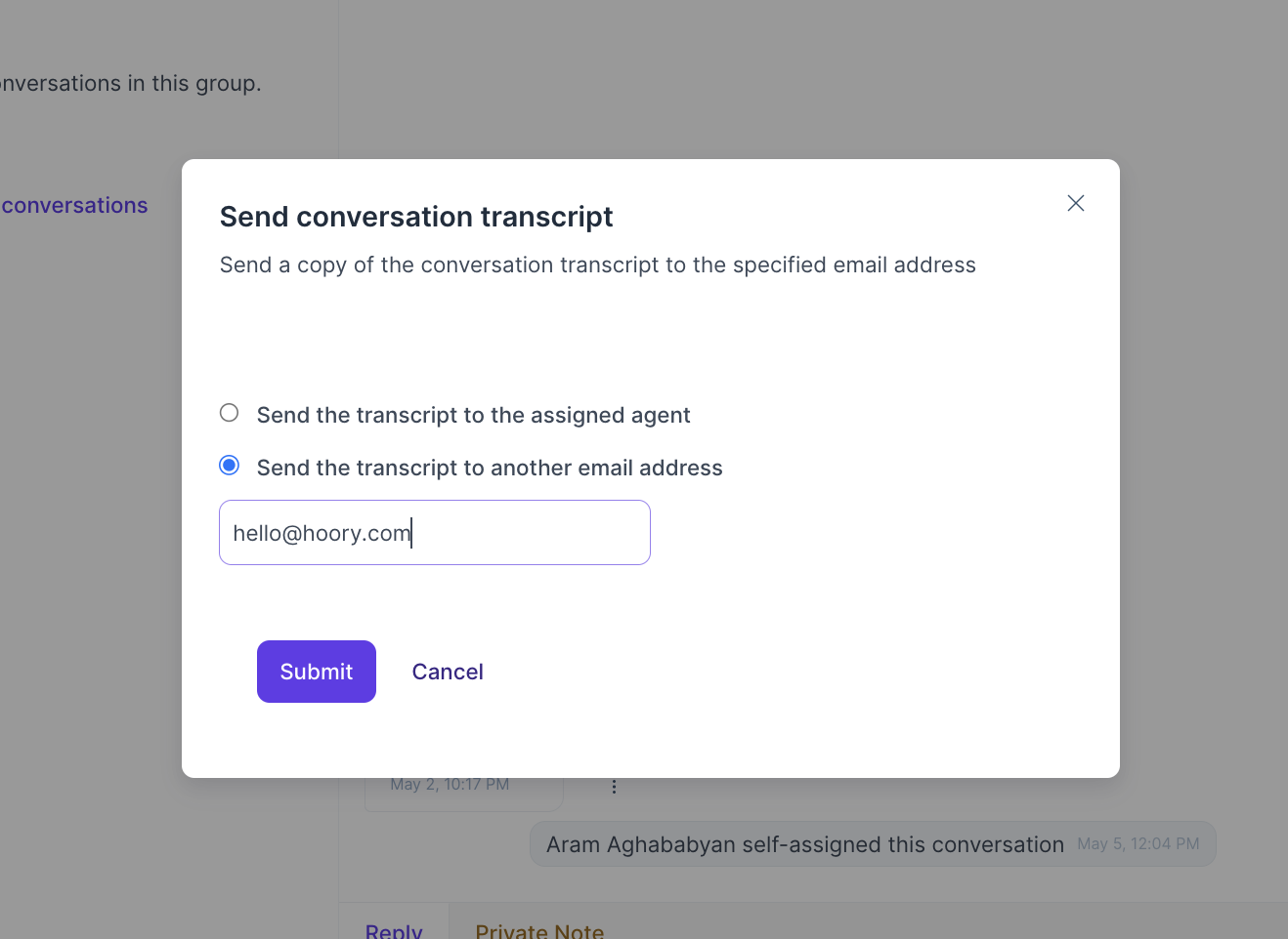 Send Transcript to Customer Option