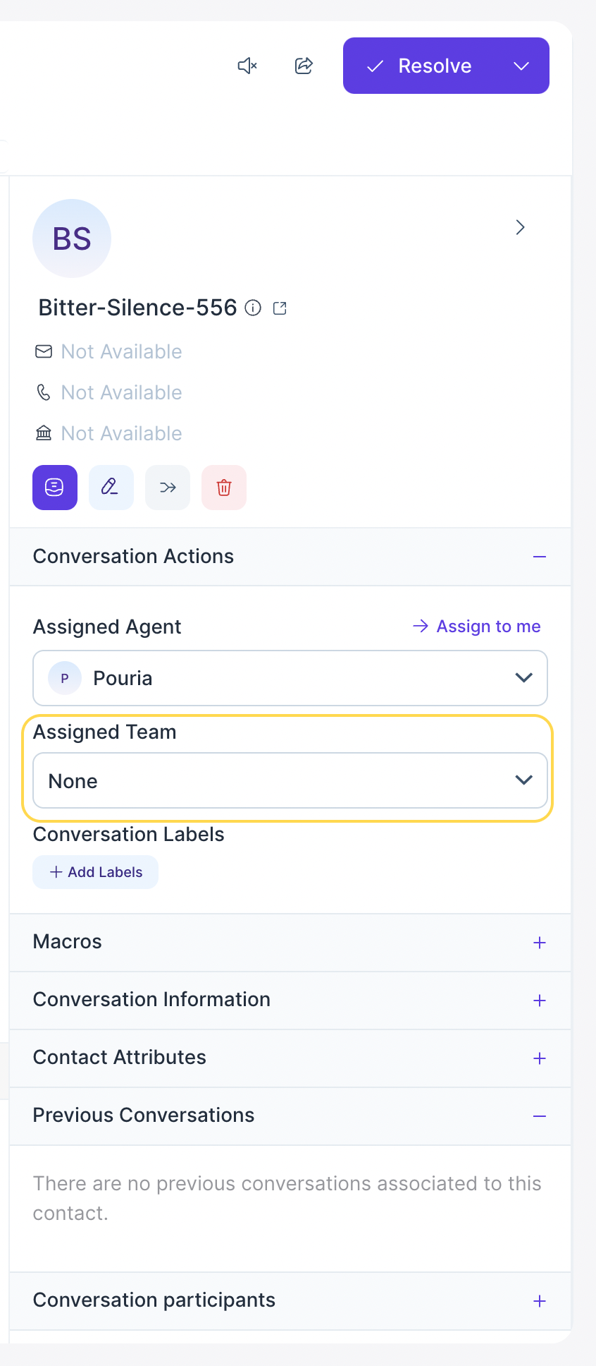 Assign Team to Conversation Drop Down 