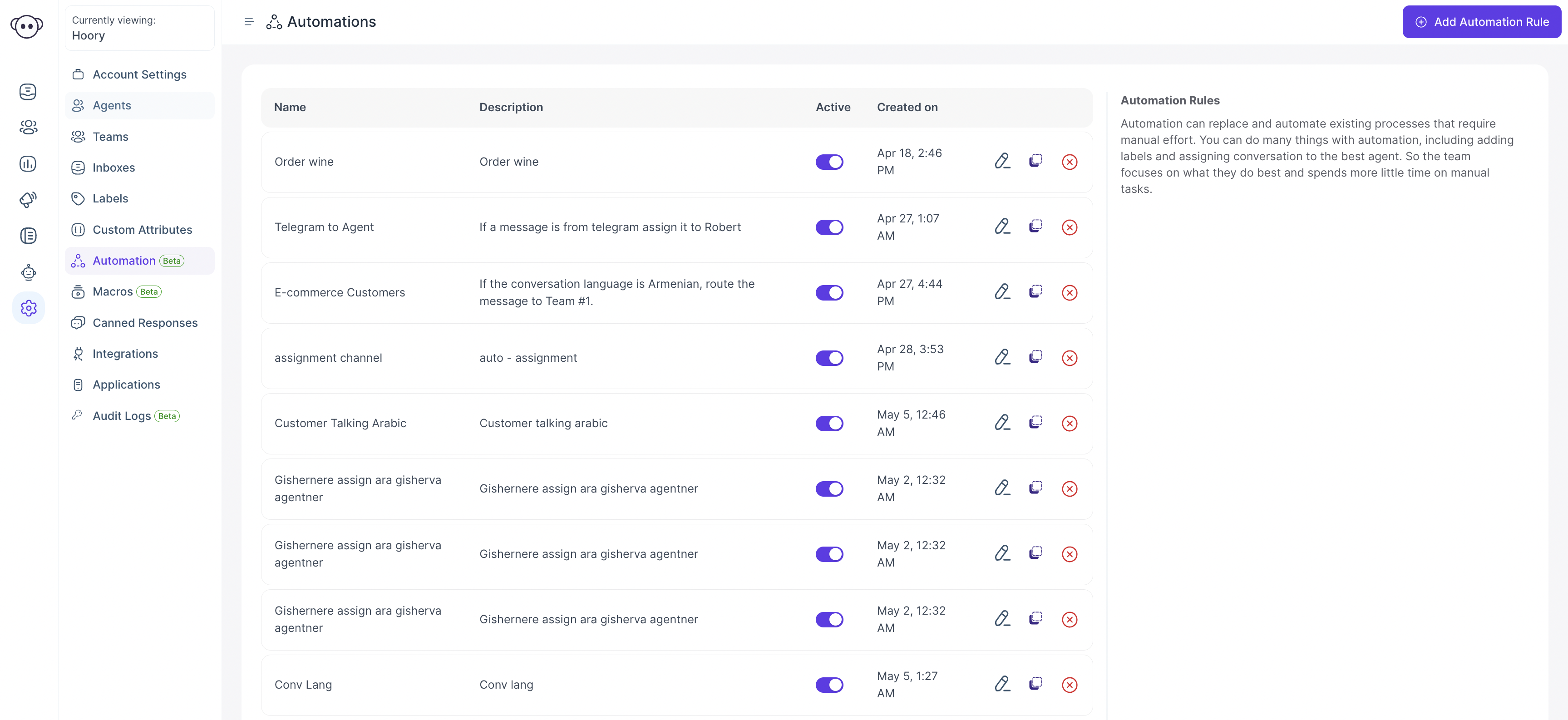 Automations List