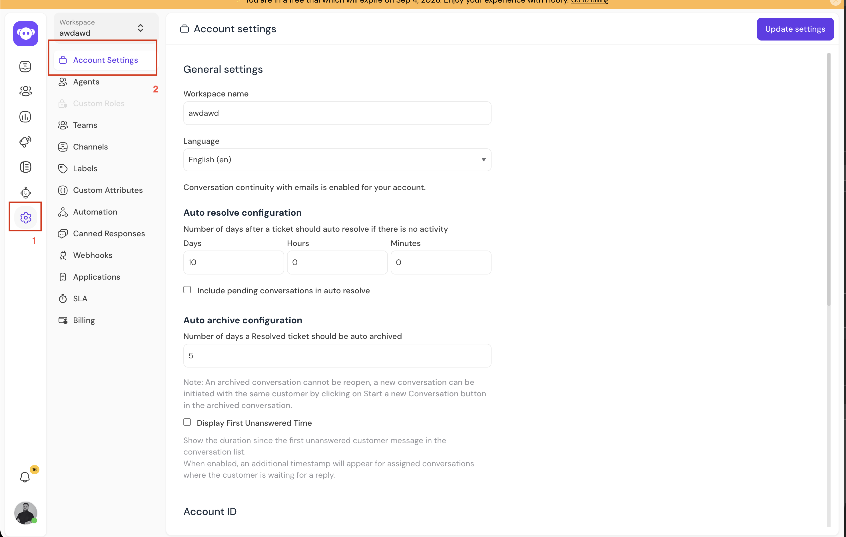Account Settings Screen