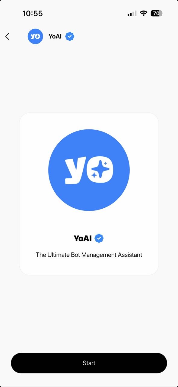 The official YoAI bot with the Start button