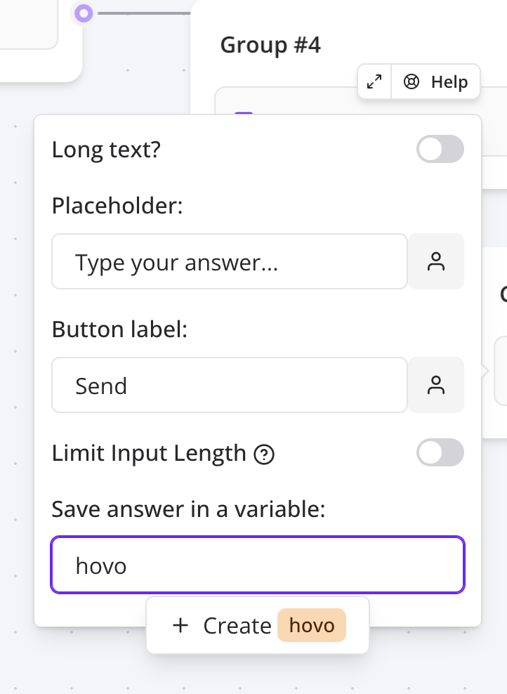 Short text create option